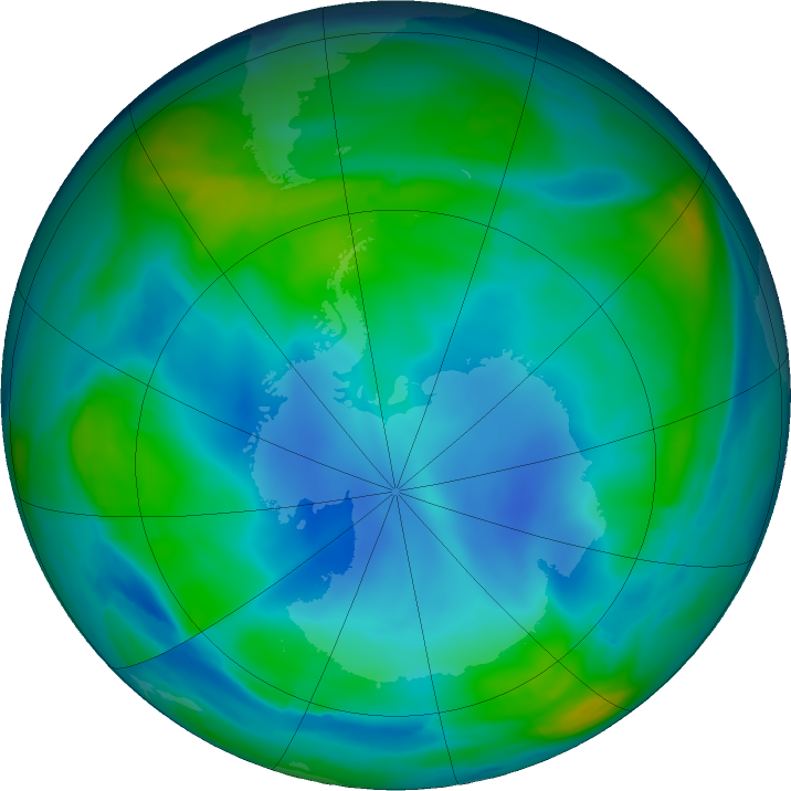 Antarctic ozone map for 08 July 2022
